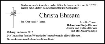 Anzeige von Christa Ehrsam von MGO