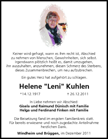 Anzeige von Helene Kuhlen von MGO