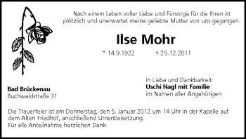 Anzeige von Ilse Mohr von MGO