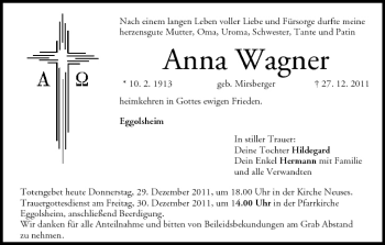 Anzeige von Anna Wagner von MGO