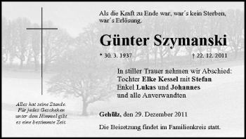 Anzeige von Günter Szymanski von MGO