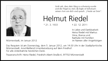 Anzeige von Helmut Riedel von MGO