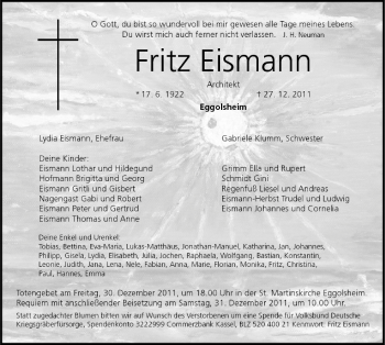 Anzeige von Fritz Eismann von MGO