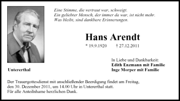 Anzeige von Hans Arendt von MGO