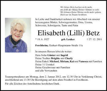 Anzeige von Elisabeth Betz von MGO