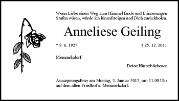 Anzeige von Anneliese Geiling von MGO