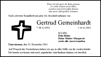 Anzeige von Gertrud Gemeinhardt von MGO