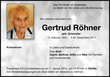 Anzeige von Gertrud Röhner von MGO