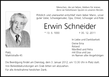 Anzeige von Erwin Schneider von MGO