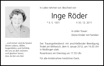 Anzeige von Inge Röder von MGO