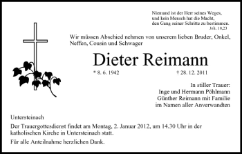 Anzeige von Dieter Reimann von MGO