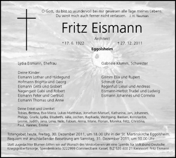 Anzeige von Fritz Eismann von MGO