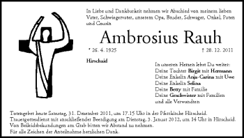 Anzeige von Ambrosius Rauh von MGO