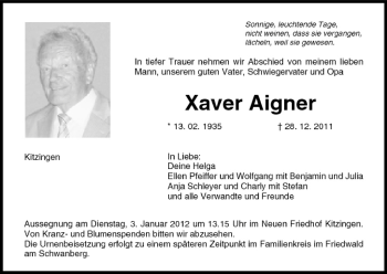 Anzeige von Xaver Aigner von MGO