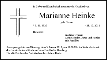 Anzeige von Marianne Heinke von MGO