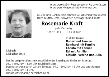 Anzeige von Rosemarie Kraft von MGO