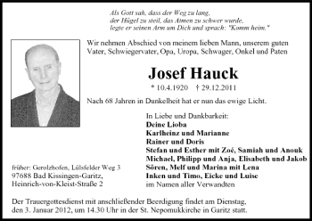 Anzeige von Josef Hauck von MGO