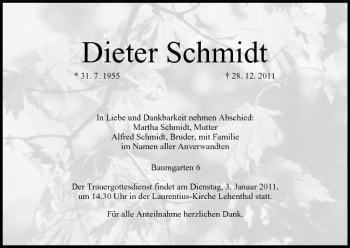 Anzeige von Dieter Schmidt von MGO