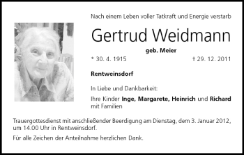 Anzeige von Gertrud Weidmann von MGO
