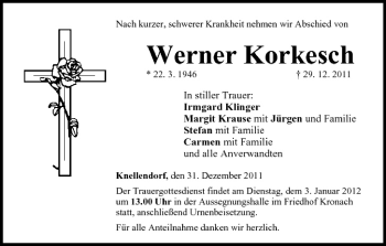 Anzeige von Werner Korkesch von MGO