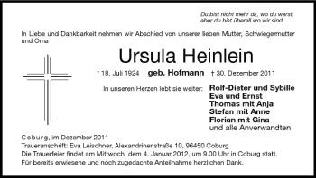 Anzeige von Ursula Heinlein von MGO