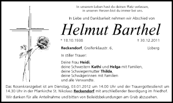 Anzeige von Helmut Barthel von MGO