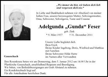 Anzeige von Adelgunda Feser von MGO