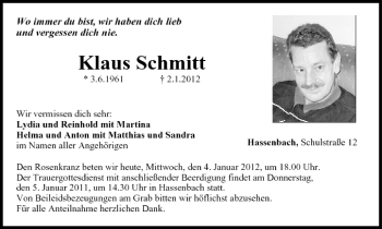 Anzeige von Klaus Schmitt von MGO