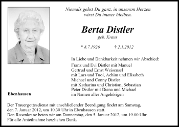 Anzeige von Berta Distler von MGO