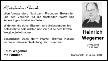 Anzeige von Heinrich Wegemer von MGO