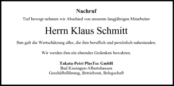 Anzeige von Klaus Schmitt von MGO