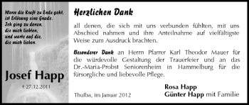 Anzeige von Josef Happ von MGO