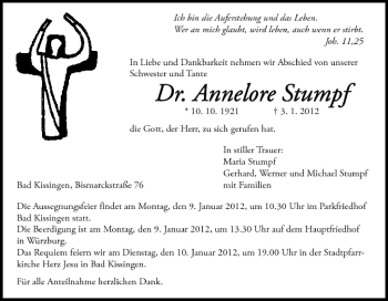 Anzeige von Annelore Stumpf von MGO