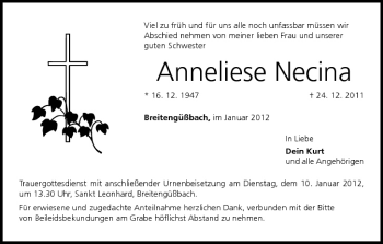 Anzeige von Anneliese Necina von MGO
