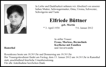 Anzeige von Elfriede Büttner von MGO