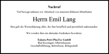 Anzeige von Emil Lang von MGO