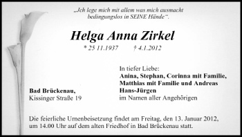 Anzeige von Helga Anna Zirkel von MGO