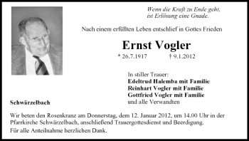 Anzeige von Ernst Vogler von MGO