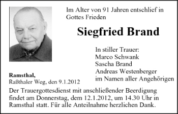 Anzeige von Siegfried Brand von MGO