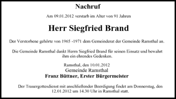Anzeige von Siegfried Brand von MGO