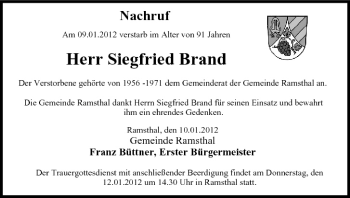 Anzeige von Siegfried Brand von MGO