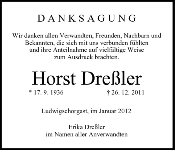 Anzeige von Horst Dreßler von MGO