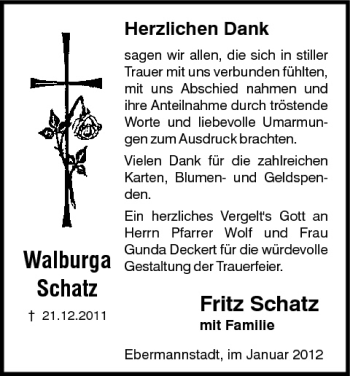 Anzeige von Walburga Schatz von MGO