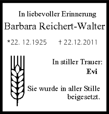 Anzeige von Barbara Reichert-Walter von MGO