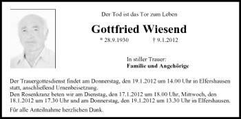 Anzeige von Gottfried Wiesend von MGO