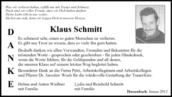 Anzeige von Klaus Schmitt von MGO