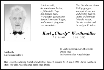 Anzeige von Karl Werthmüller von MGO