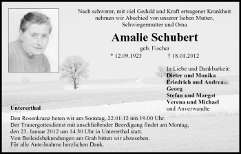 Anzeige von Amalie Schubert von MGO