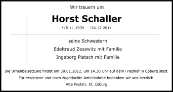 Anzeige von Horst Schaller von MGO