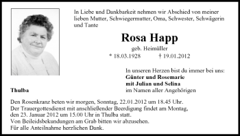 Anzeige von Rosa Happ von MGO